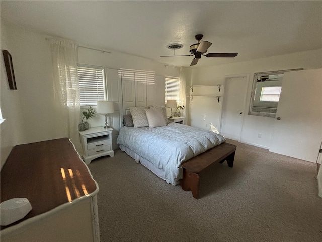 bedroom featuring carpet and ceiling fan