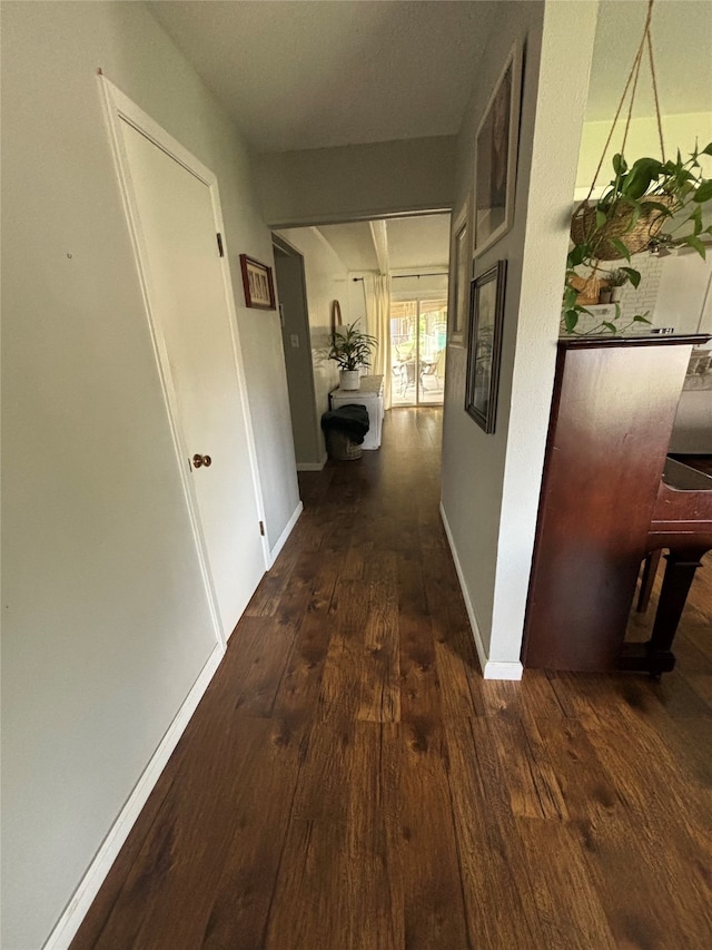 corridor featuring dark hardwood / wood-style flooring