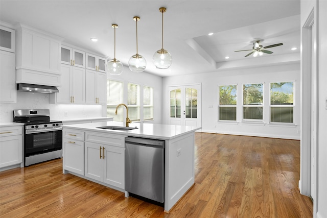 kitchen featuring white cabinets, sink, a healthy amount of sunlight, and stainless steel appliances