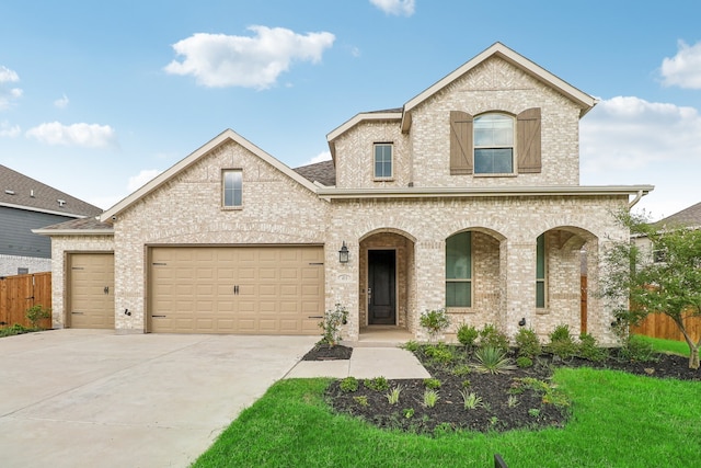 french provincial home with a garage