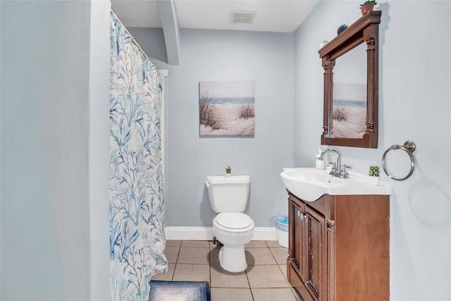 bathroom featuring toilet, vanity, and tile patterned floors