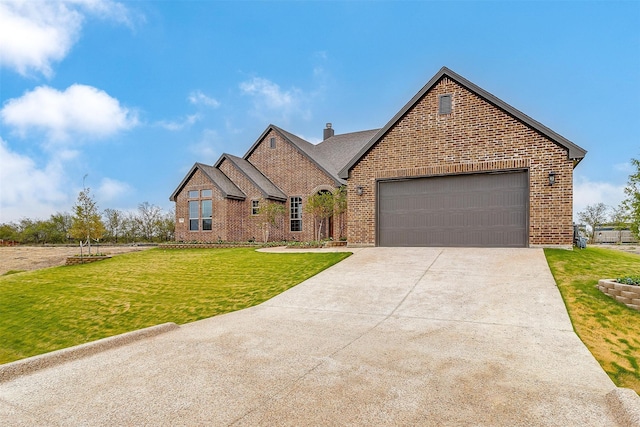 view of front facade with a front lawn and a garage