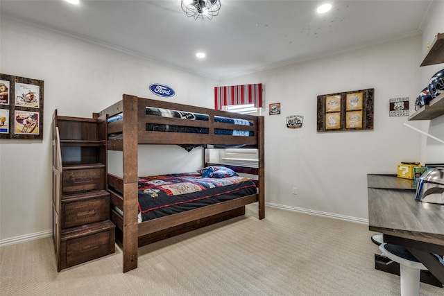 bedroom featuring carpet floors and ornamental molding