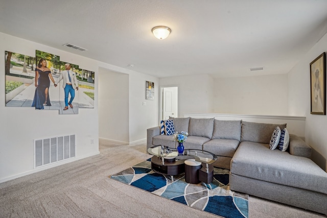 living room with light colored carpet