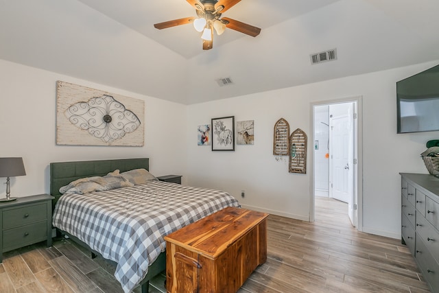 bedroom featuring hardwood / wood-style floors and ceiling fan