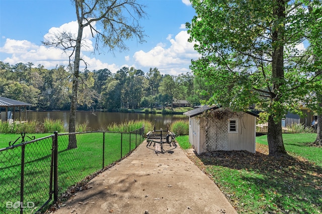 view of yard with a water view