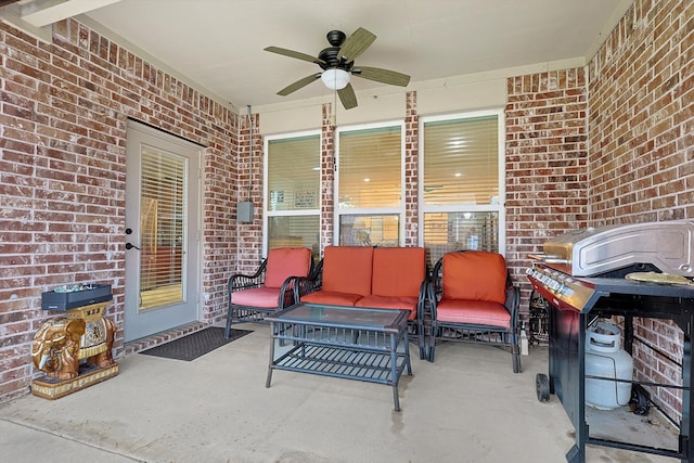 view of patio featuring outdoor lounge area and ceiling fan