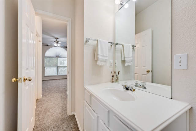 bathroom with vanity and ceiling fan