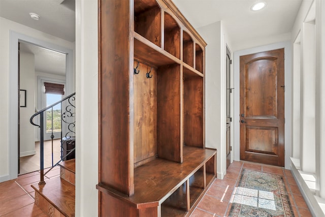 mudroom with tile patterned flooring