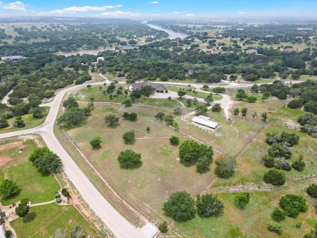 bird's eye view with a water view and a rural view