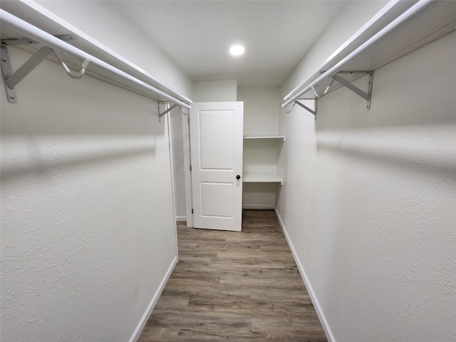 walk in closet with wood-type flooring