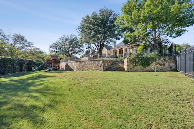 view of yard with a playground