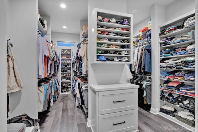 walk in closet featuring wood-type flooring