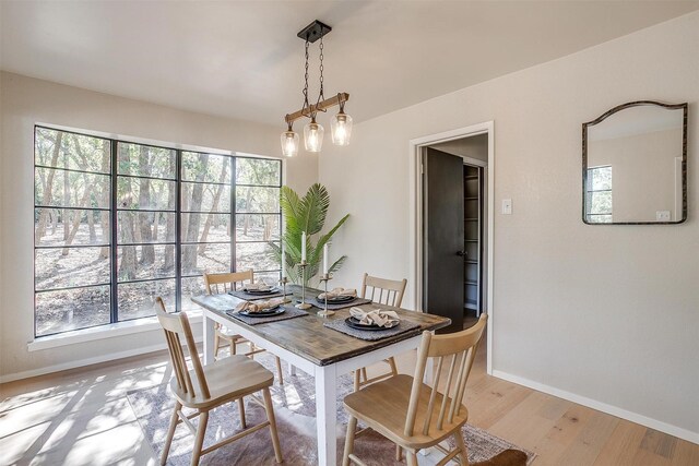 dining space featuring light wood-type flooring