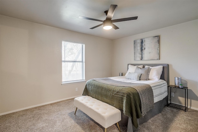 bedroom featuring ceiling fan and carpet floors