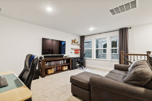 living room with light carpet