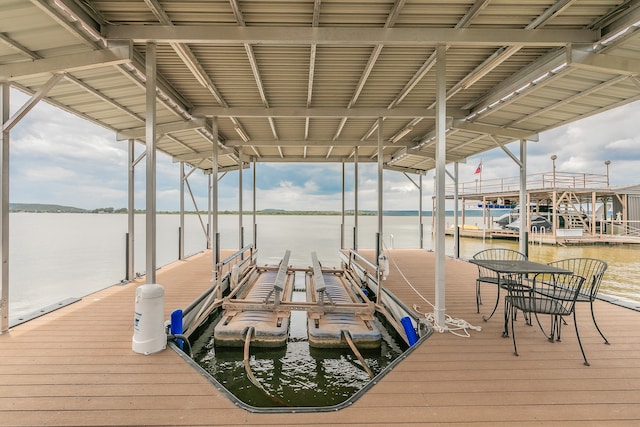 view of dock featuring a water view