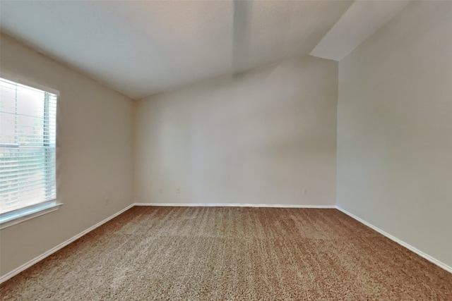 spare room with vaulted ceiling and carpet flooring