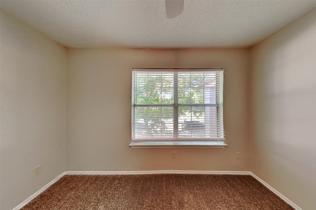 empty room with a textured ceiling and carpet flooring