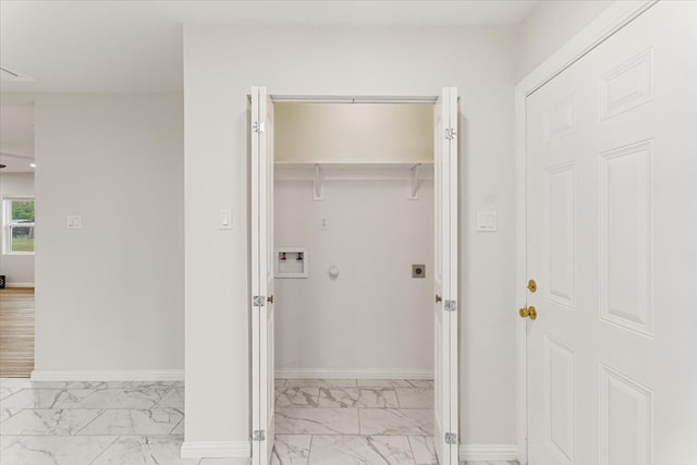 clothes washing area with hookup for a washing machine and electric dryer hookup