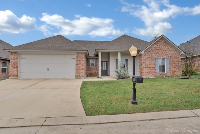 view of front facade with a garage and a front yard