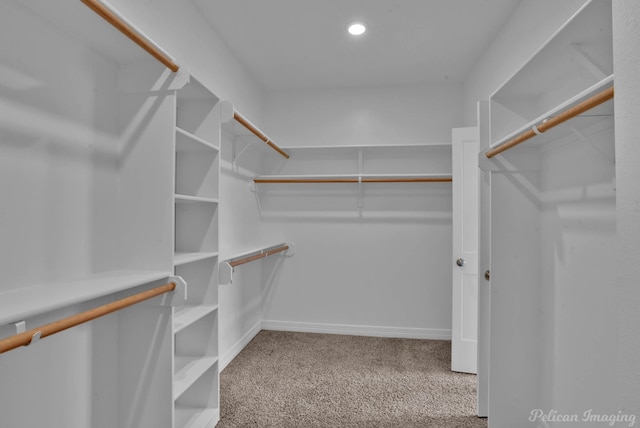 spacious closet featuring light carpet