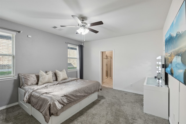 bedroom featuring carpet and ceiling fan