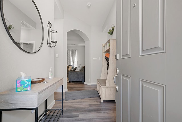 entryway with wood-type flooring