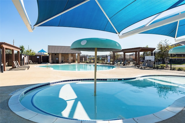 view of swimming pool with a patio