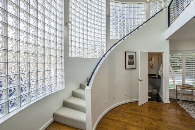 stairway featuring hardwood / wood-style floors