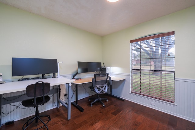 office space featuring dark hardwood / wood-style floors