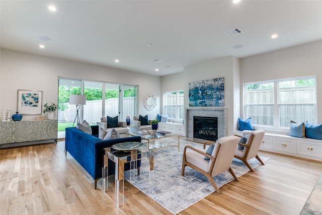 living room featuring light wood-type flooring