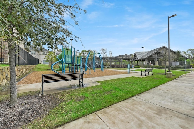 view of playground featuring a yard