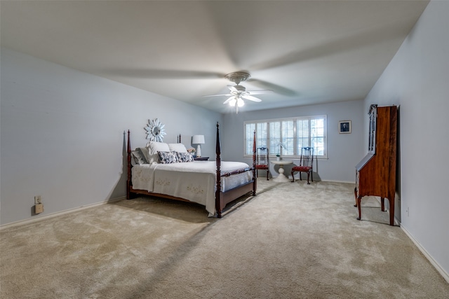 bedroom featuring ceiling fan and carpet floors