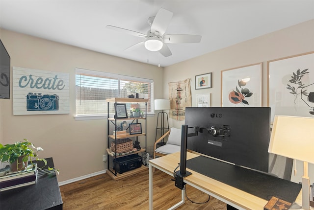 interior space featuring ceiling fan and wood-type flooring