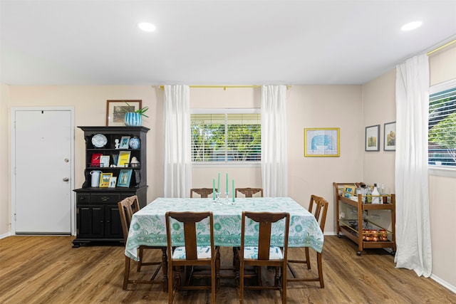 dining space with hardwood / wood-style floors