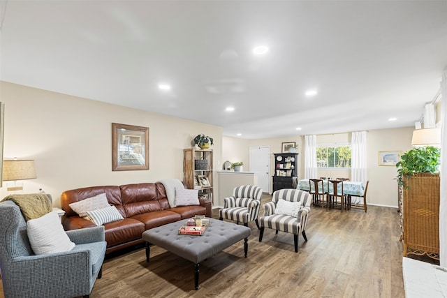 living room with hardwood / wood-style floors