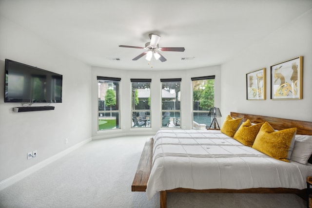 bedroom with carpet flooring and ceiling fan