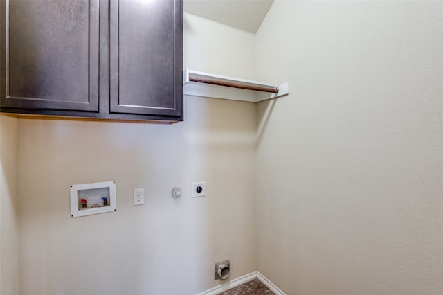 washroom featuring hookup for an electric dryer, gas dryer hookup, cabinets, and hookup for a washing machine