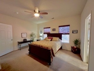 bedroom featuring carpet floors and ceiling fan