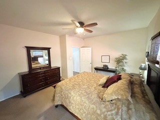 bedroom featuring carpet flooring and ceiling fan