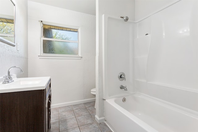 full bathroom with vanity, tile patterned flooring, toilet, and shower / bathtub combination