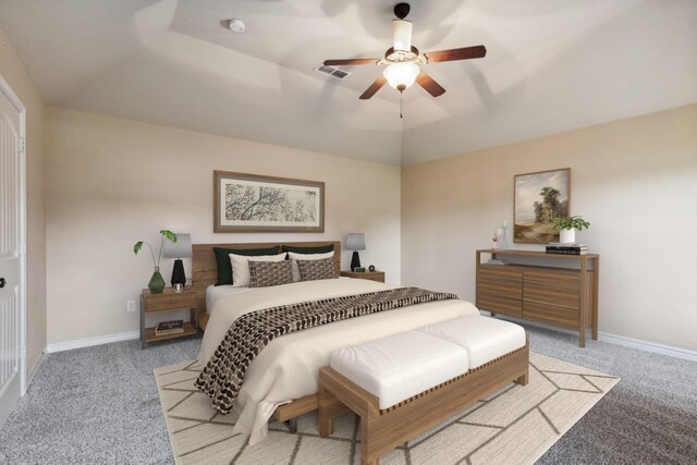 2741 Purple Sage Trl, Fort Worth, TX 76179 - bedroom featuring light carpet, vaulted ceiling, a ceiling fan, and baseboards