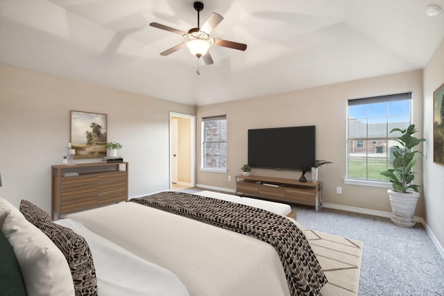 2741 Purple Sage Trl, Fort Worth, TX 76179 - carpeted bedroom with baseboards, lofted ceiling, and a ceiling fan