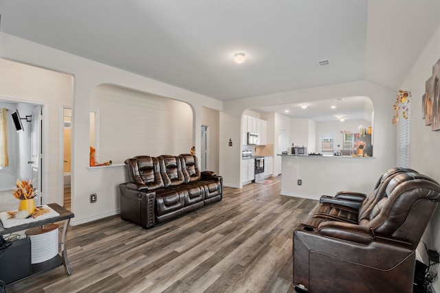 living room with hardwood / wood-style flooring