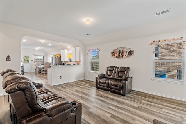 living room with light wood-type flooring