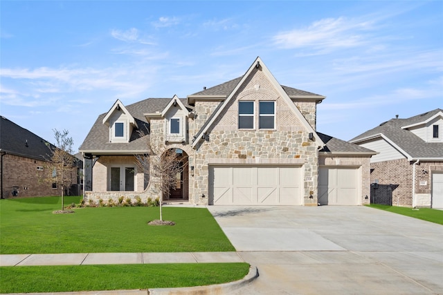 view of front facade with a front lawn and a garage