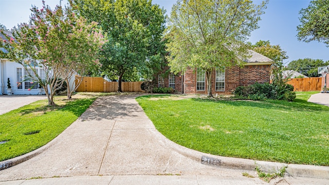 view of property hidden behind natural elements with a front yard