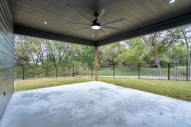 view of patio featuring ceiling fan