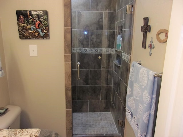 bathroom with toilet and a tile shower